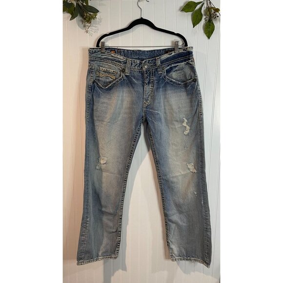 Rivet De Cru Jeans Men’s MAE RELAXED STRAIGHT Leg JEANS Distressed Faded 38x32